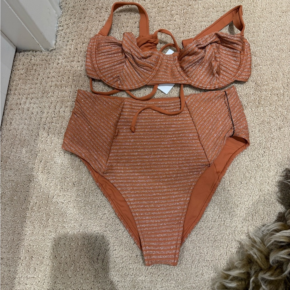 Chic Rust Bikini Set with Stripes